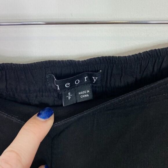 Theory Termin Black Linen Blend Elastic Waist Pull On Pants - Picture 6 of 8